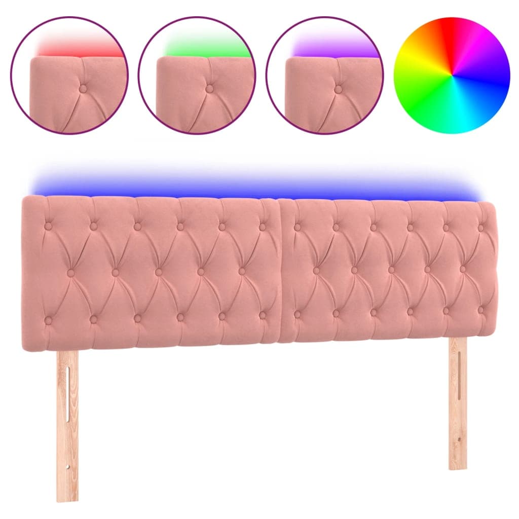 vidaXL Cabeceira de cama c/ luzes LED veludo 160x7x78/88 cm rosa