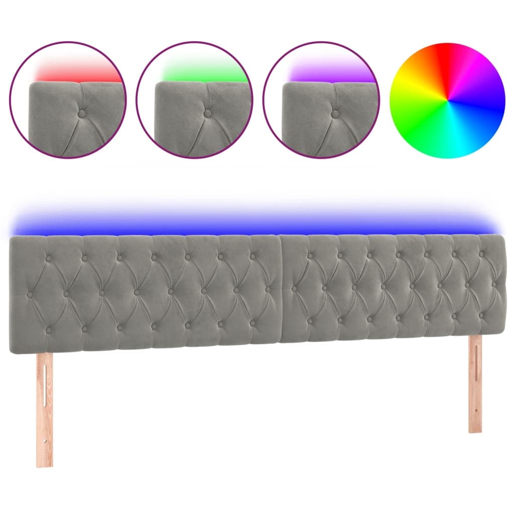 vidaXL Cabeceira de cama c/luzes LED veludo 180x7x78/88 cm cinza-claro