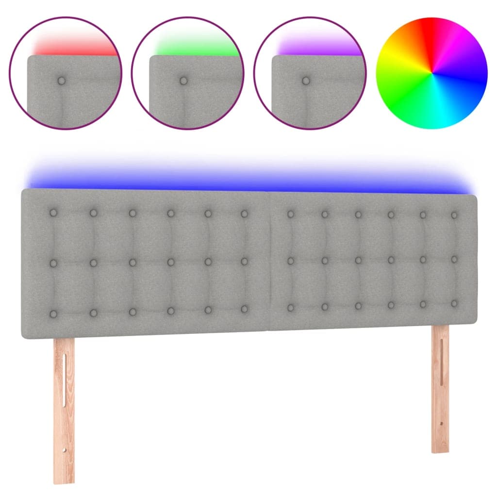vidaXL Cabeceira de cama c/ luzes LED tecido 144x5x78/88cm cinza-claro