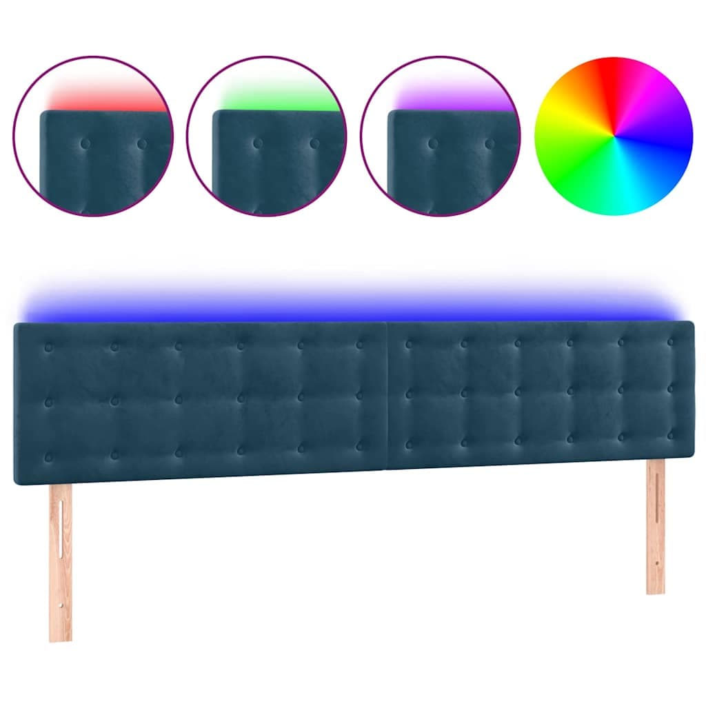 vidaXL Cabeceira de cama c/ luzes LED veludo 160x5x78/88cm azul-escuro