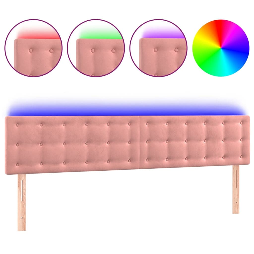 vidaXL Cabeceira de cama c/ luzes LED veludo 160x5x78/88 cm rosa