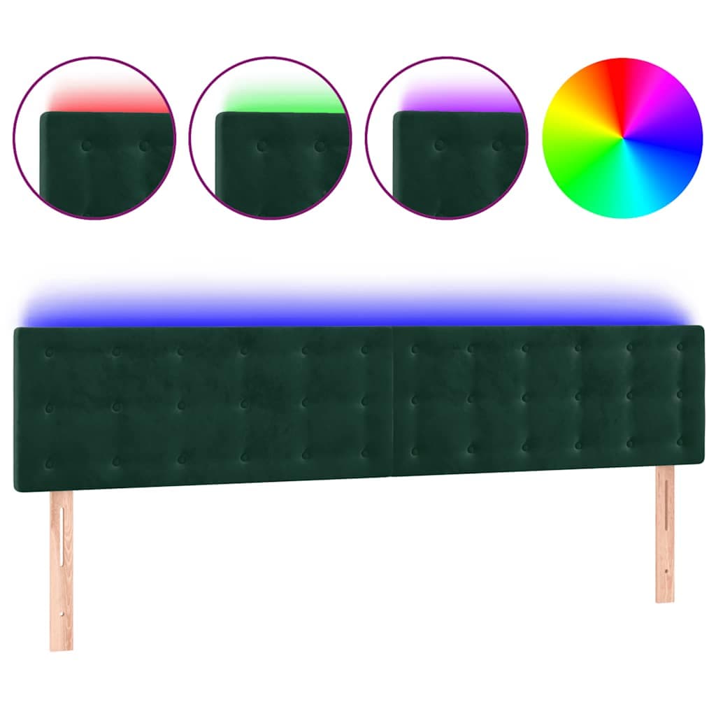 vidaXL Cabeceira de cama c/luzes LED veludo 200x5x78/88cm verde-escuro