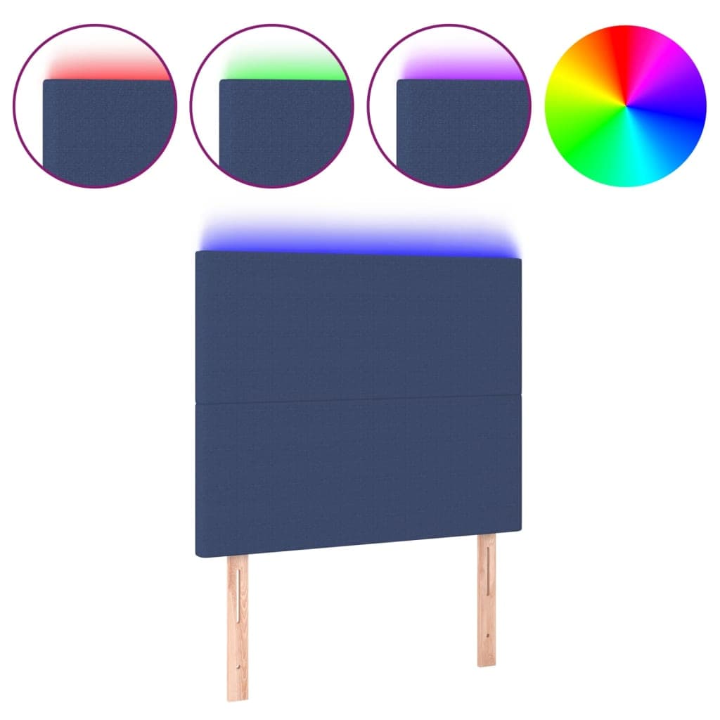 vidaXL Cabeceira de cama c/ LED tecido 90x5x118/128cm azul