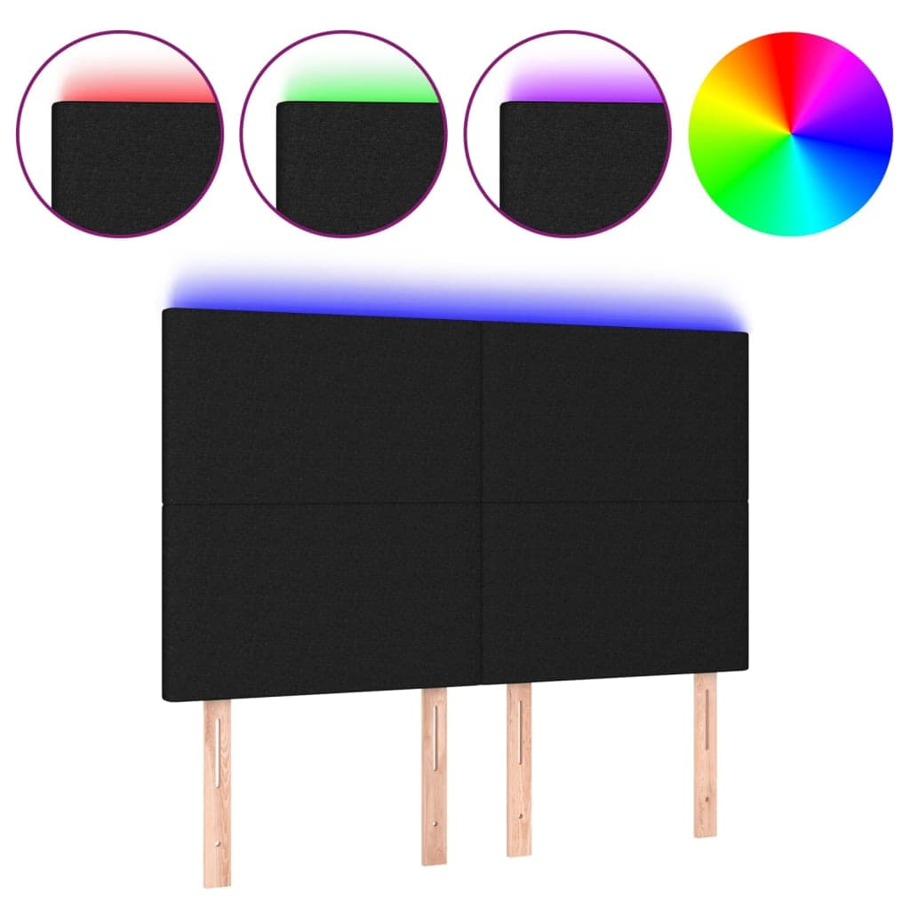vidaXL Cabeceira cama c/ LED tecido 144x5x118/128 cm preto