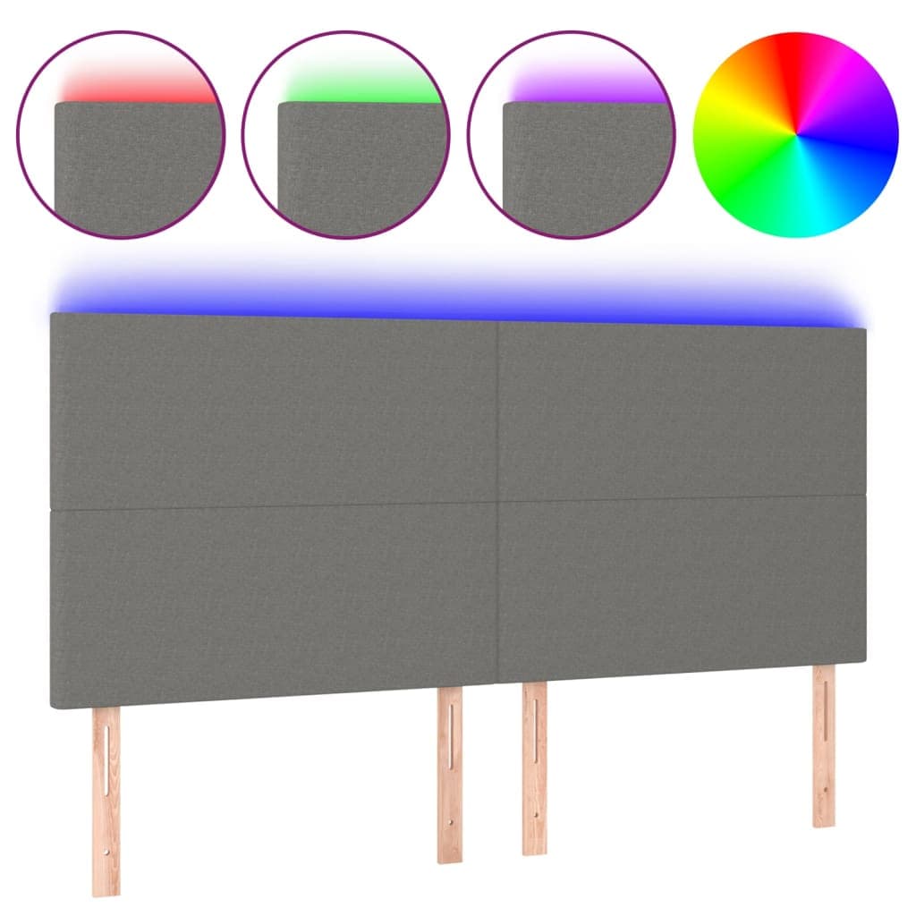 vidaXL Cabeceira de cama c/ LED tecido 160x5x118/128 cm cinza-escuro
