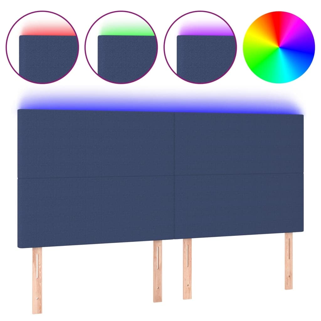 vidaXL Cabeceira de cama c/ luzes LED tecido 200x5x118/128 cm azul