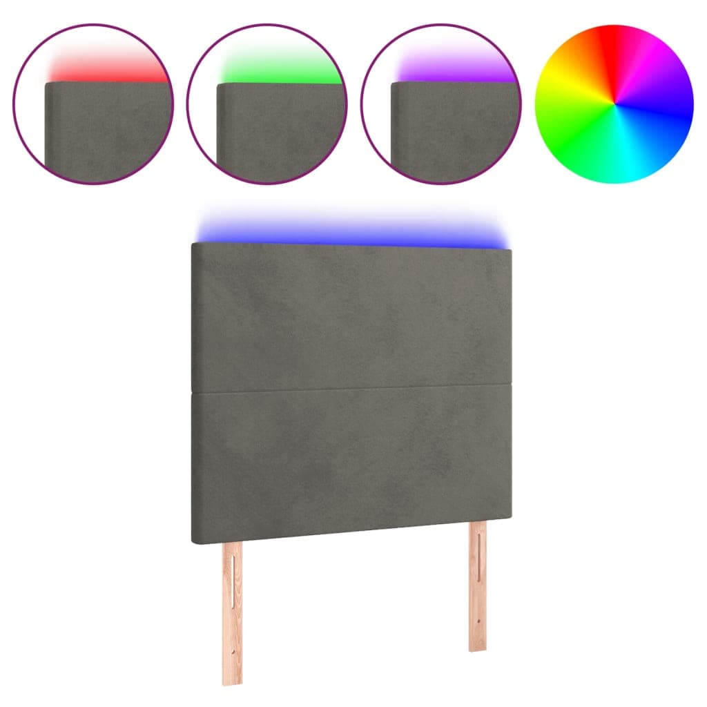 vidaXL Cabeceira de cama c/ LED veludo 90x5x118/128 cm cinza-escuro