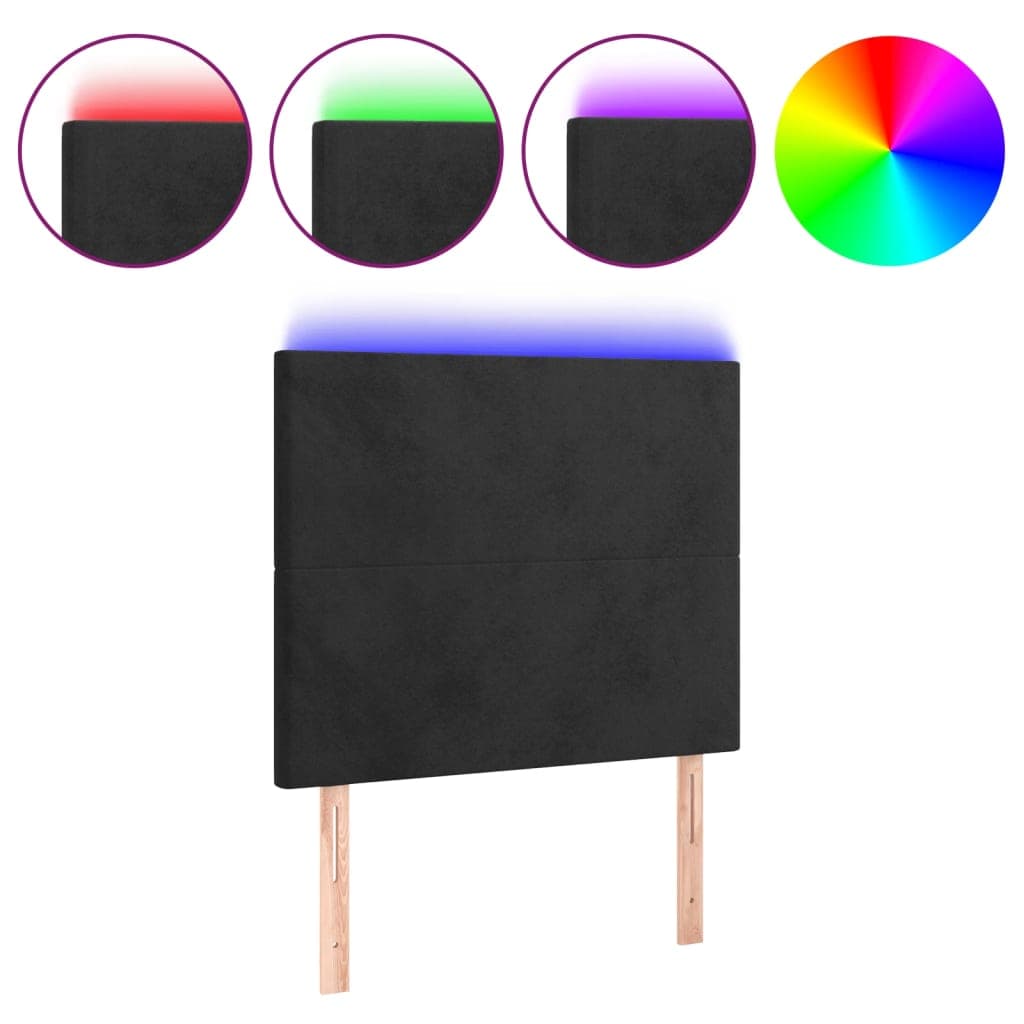 vidaXL Cabeceira Cama com led Veludo 100x5x118/128 cm Preto - 2402465497
