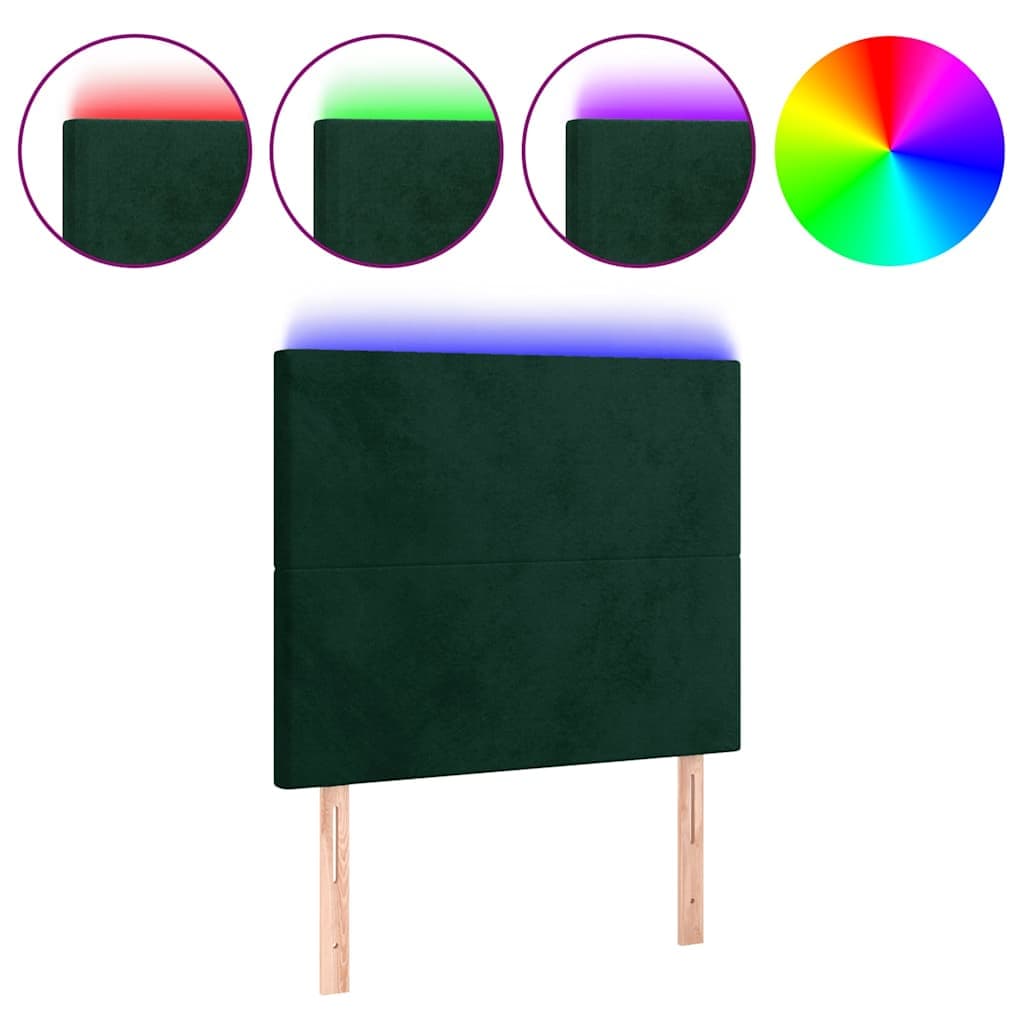 vidaXL Cabeceira de Cama com led Veludo 100x5x118/128 cm Verde-escuro - 4164257359