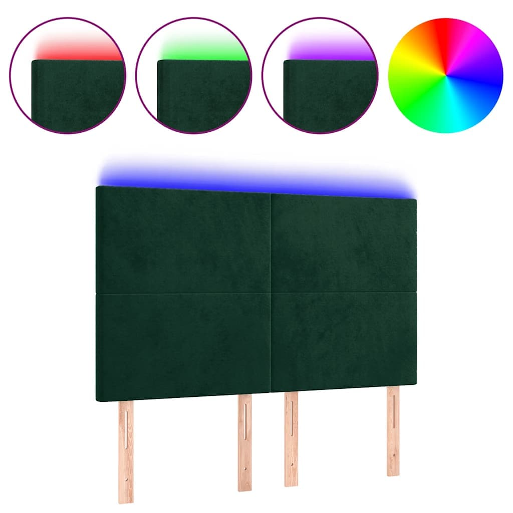 vidaXL Cabeceira de cama c/ LED veludo 144x5x118/128 cm verde-escuro