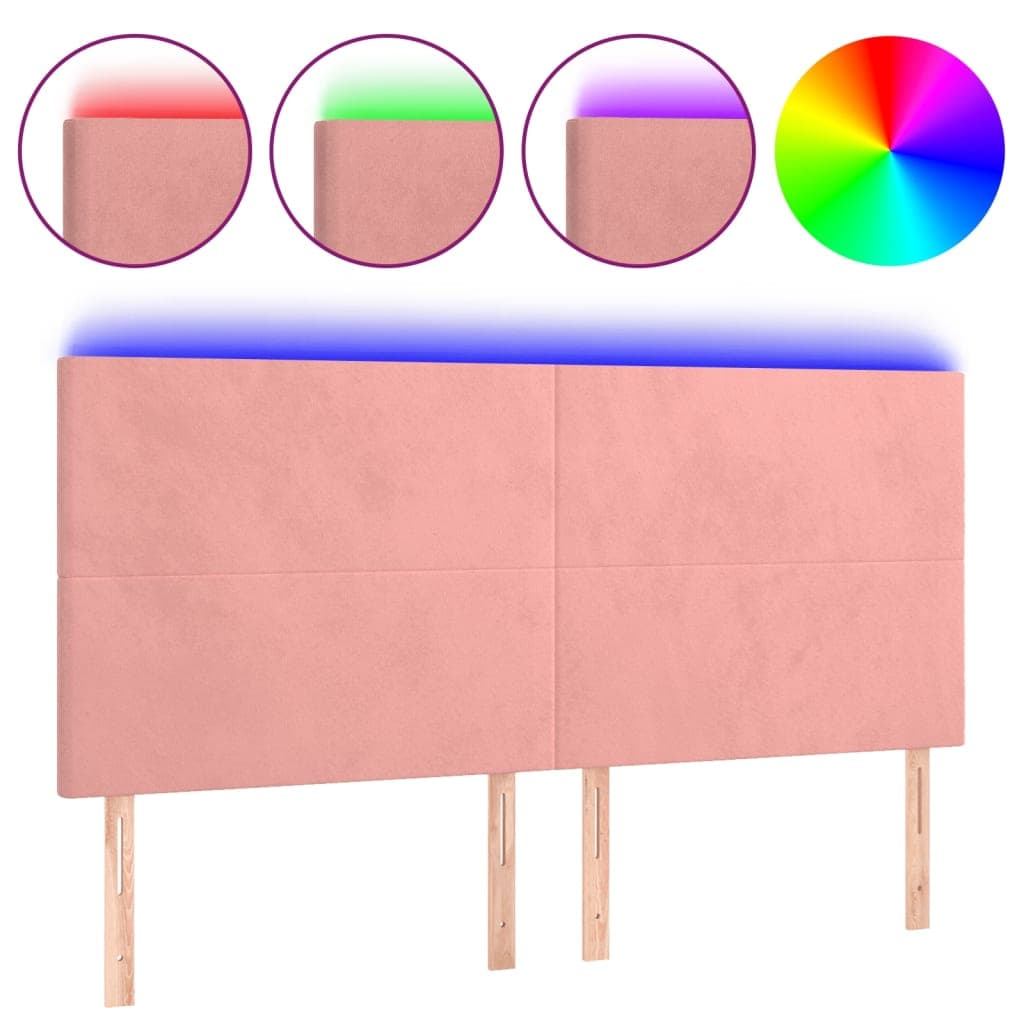vidaXL Cabeceira de cama c/ luzes LED veludo 180x5x118/128 cm rosa