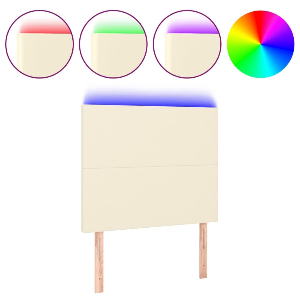 vidaXL Cabeceira de cama c/ LED 90x5x118/128cm couro artificial crème