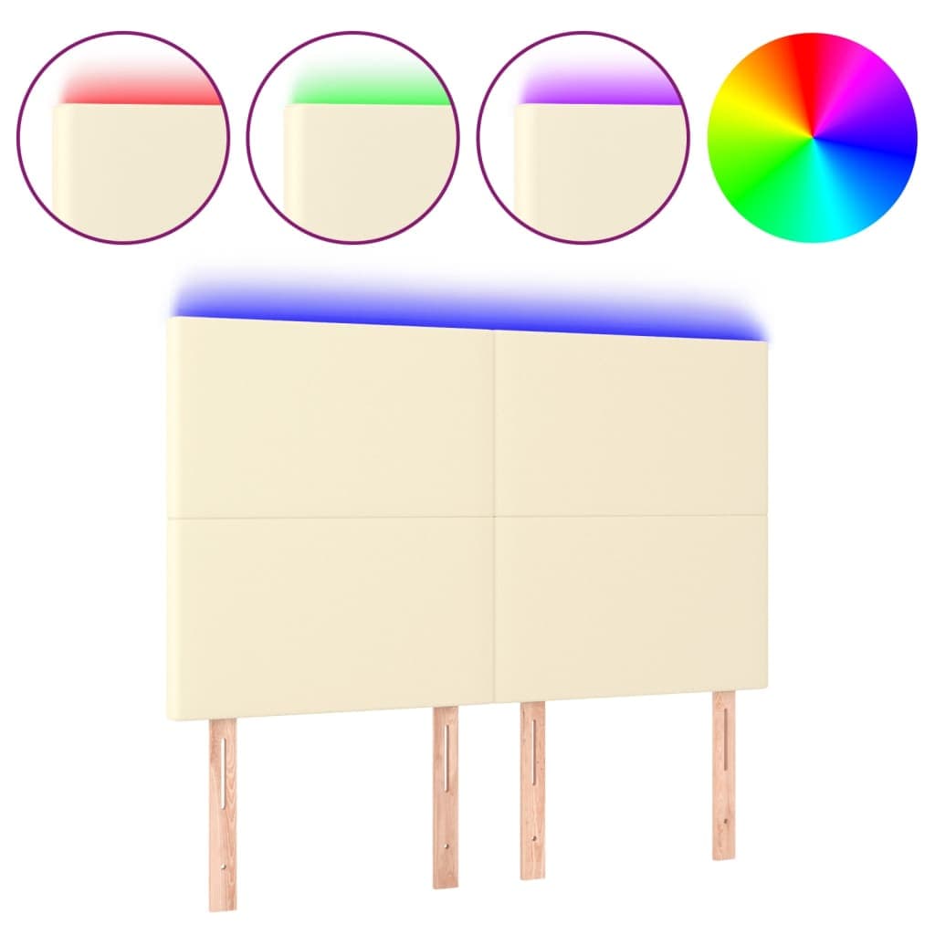vidaXL Cabeceira cama c/ LED 144x5x118/128 cm couro artificial crème