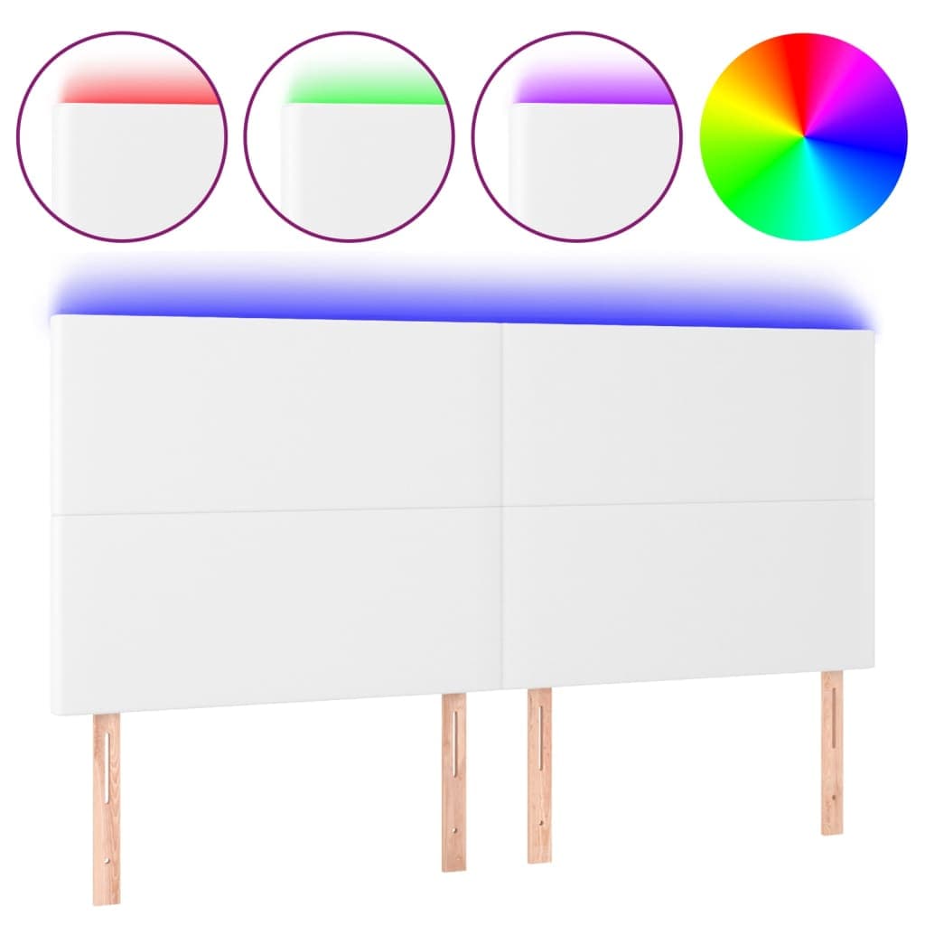 vidaXL Cabeceira Cama com led Couro Artificial 160x5x118/128 cm Branco - 1478360872