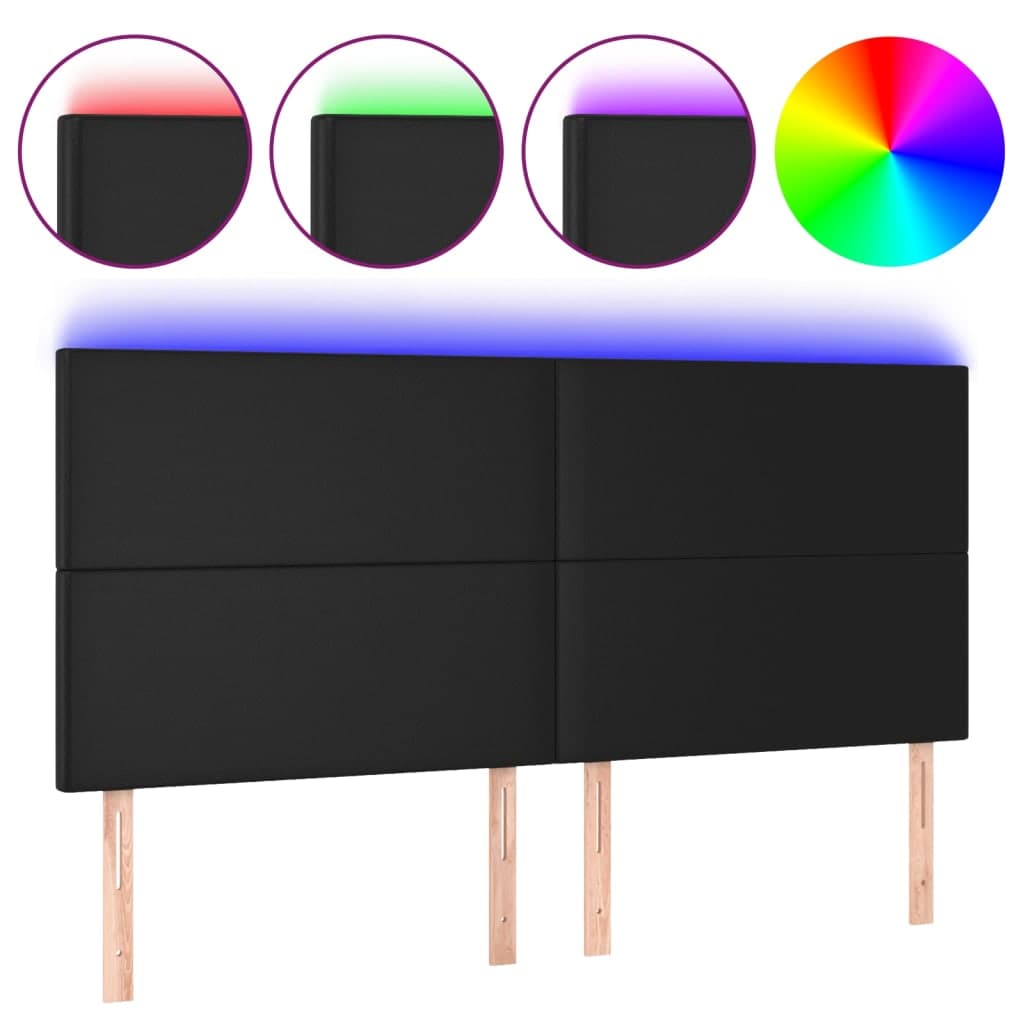 vidaXL Cabeceira cama c/ LED couro artificial 180x5x118/128 cm preto