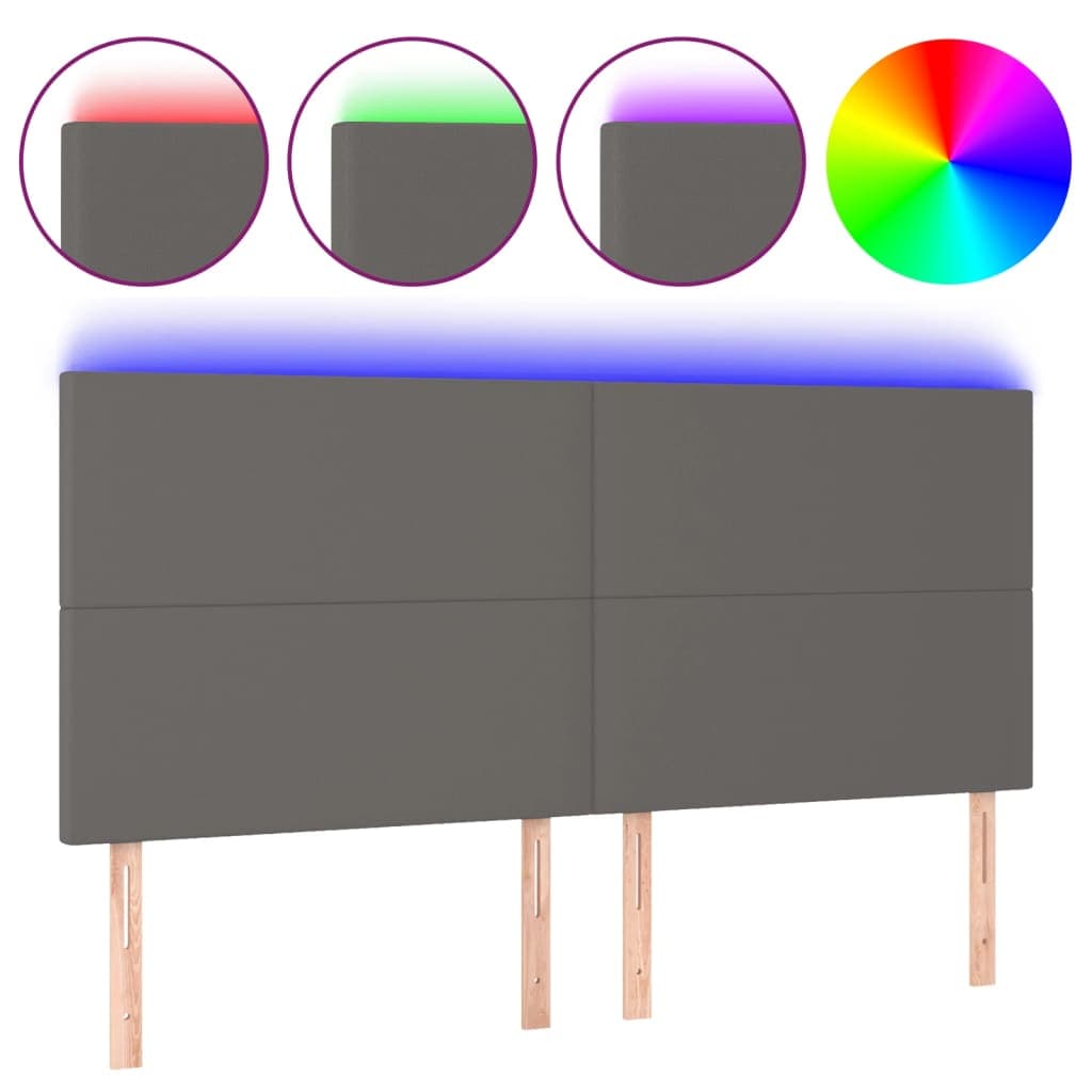 vidaXL Cabeceira Cama com led 180x5x118/88cm Couro Artificial Cinzento - 906100479