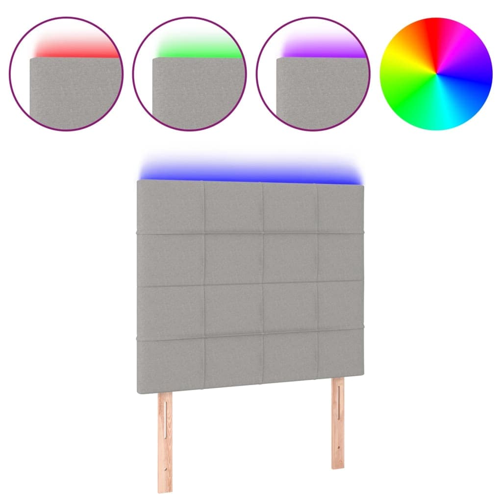 vidaXL Cabeceira cama c/ luzes LED tecido 100x5x118/128cm cinza-claro