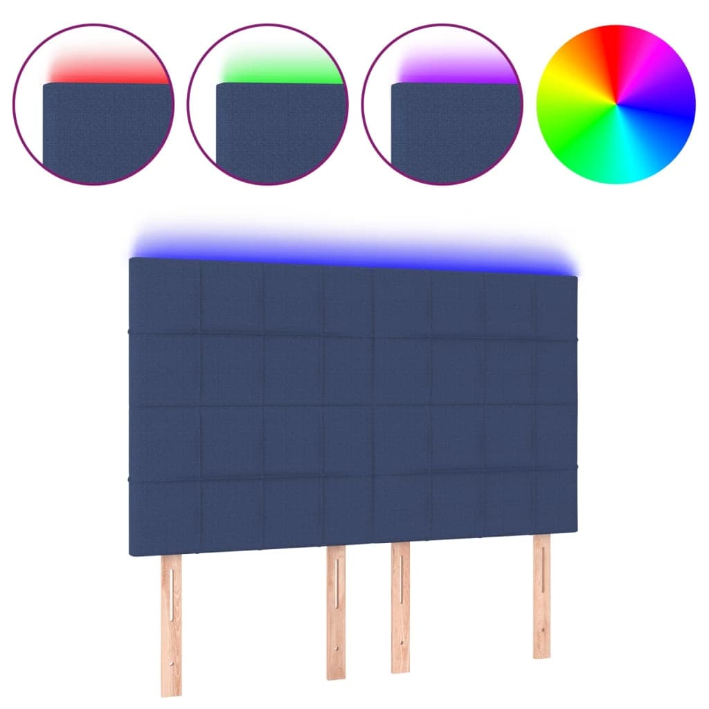 vidaXL Cabeceira cama c/ LED tecido 144x5x118/128 cm azul
