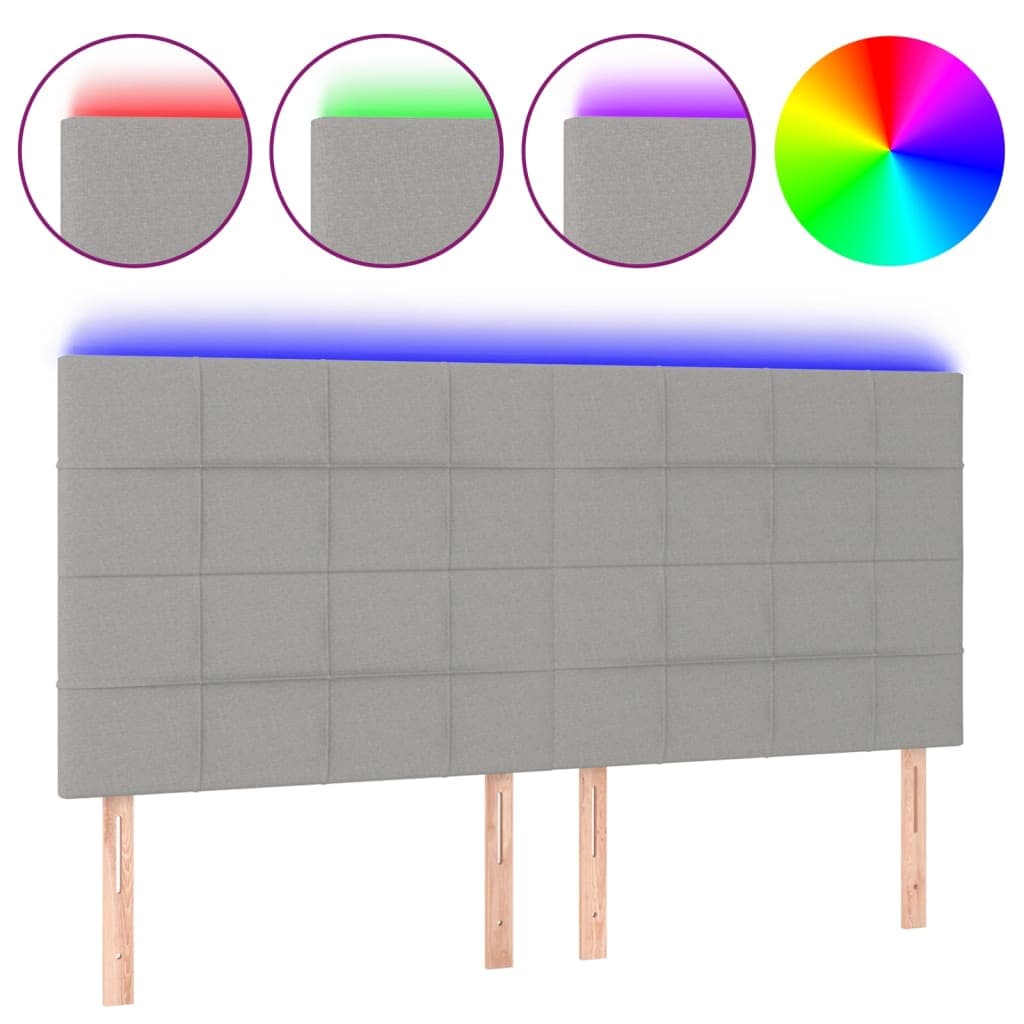 vidaXL Cabeceira cama c/ luzes LED tecido 200x5x118/128cm cinza-claro