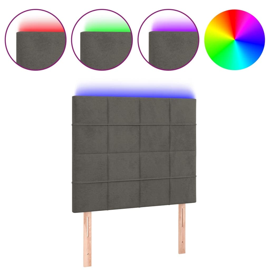 vidaXL Cabeceira de cama c/ LED veludo 100x5x118/128 cm cinza-escuro