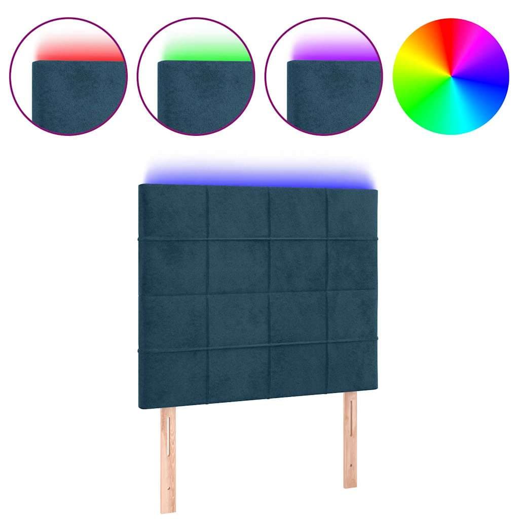 vidaXL Cabeceira cama c/ luzes LED veludo 100x5x118/128cm azul-escuro