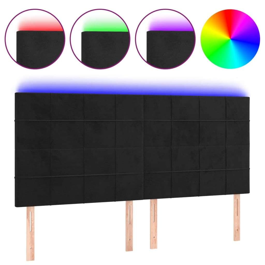 vidaXL Cabeceira de Cama com Luzes led Veludo 180x5x118/128 cm Preto - 1849776437