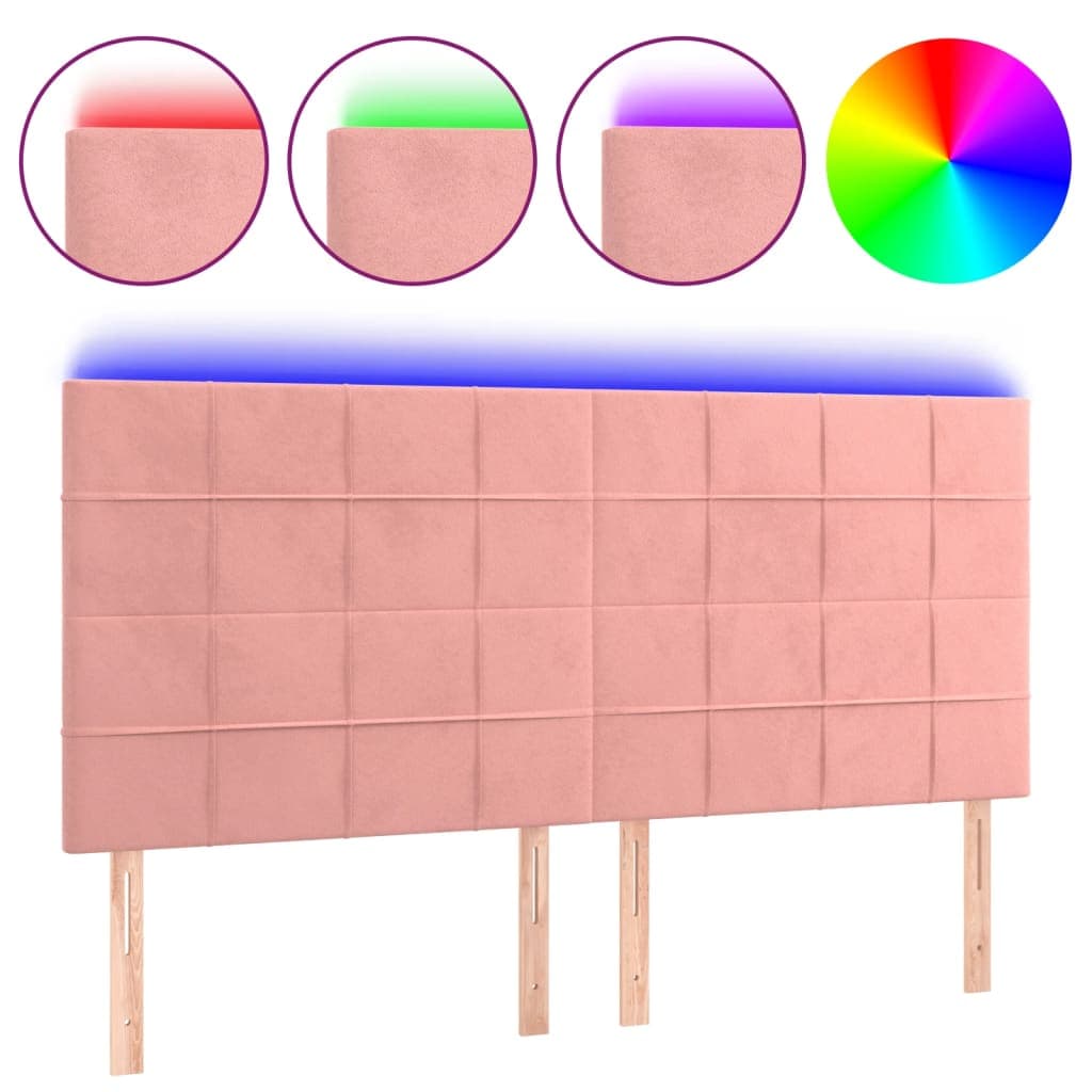 vidaXL Cabeceira de cama c/ luzes LED veludo 180x5x118/128 cm rosa