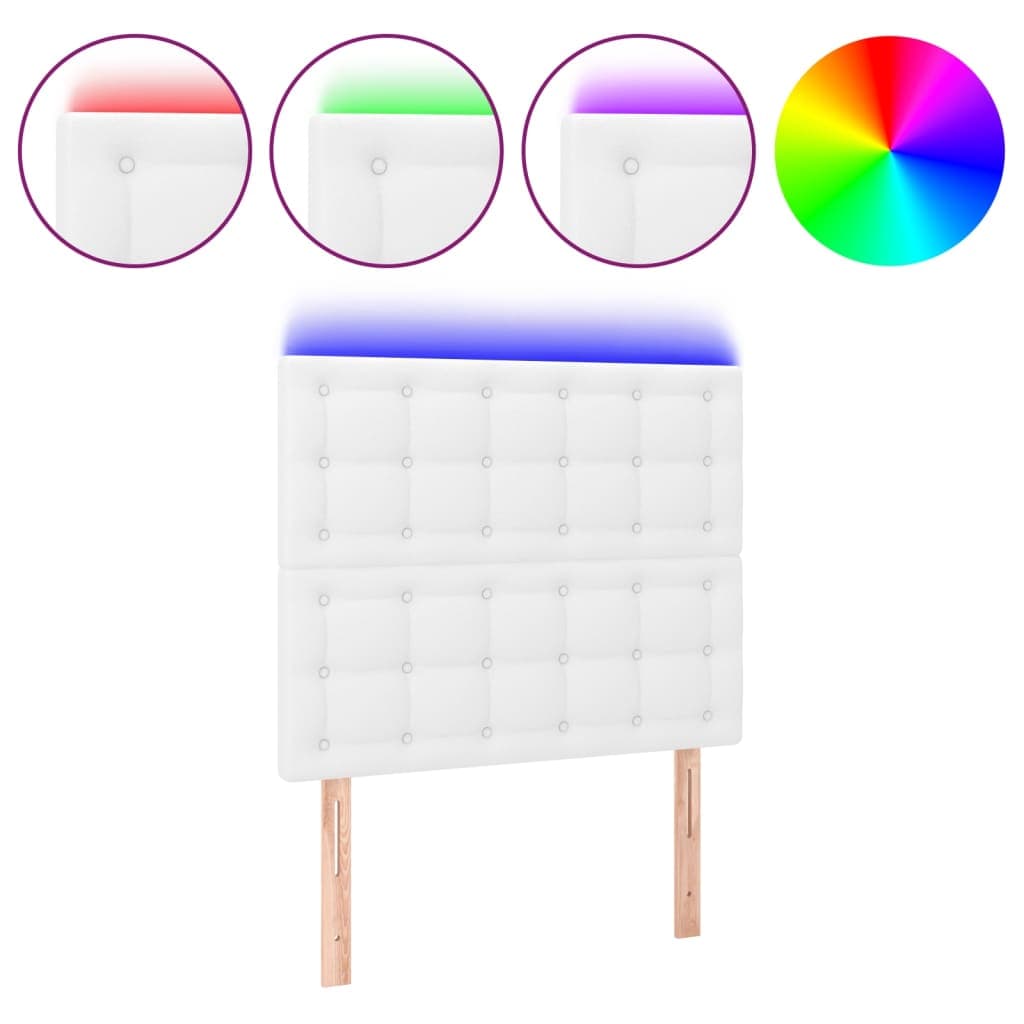 vidaXL Cabeceira cama c/ LED couro artificial 80x5x118/128 cm branco