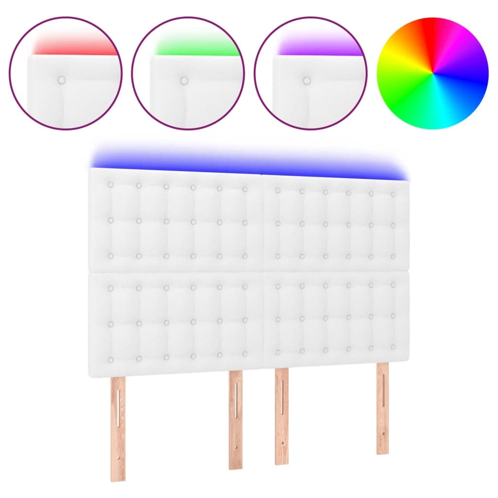 vidaXL Cabeceira cama c/ LED couro artificial 144x5x118/128 cm branco
