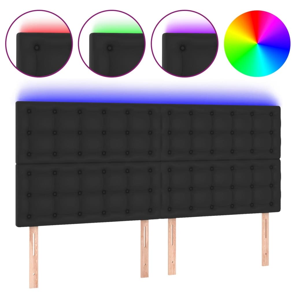 vidaXL Cabeceira de cama c/ LED couro artificial 200x5x118/128cm preto