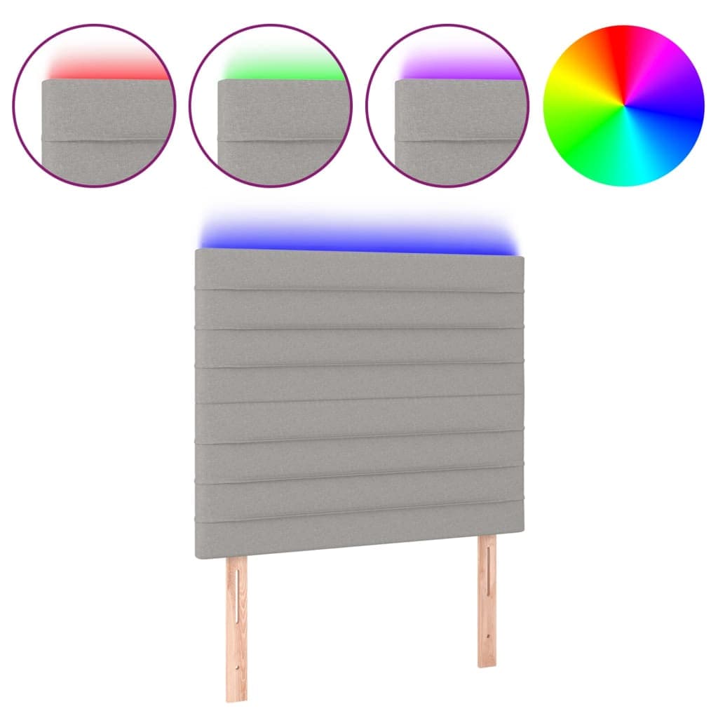 vidaXL Cabeceira cama c/ luzes LED tecido 100x5x118/128cm cinza-claro