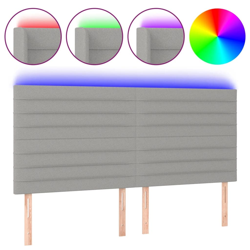 vidaXL Cabeceira cama c/ luzes LED tecido 180x5x118/128cm cinza-claro