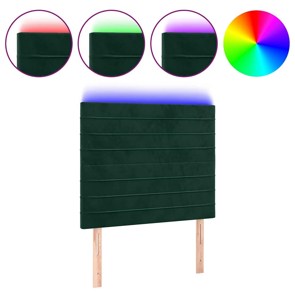 vidaXL Cabeceira de cama c/ LED veludo 80x5x118/128 cm verde-escuro