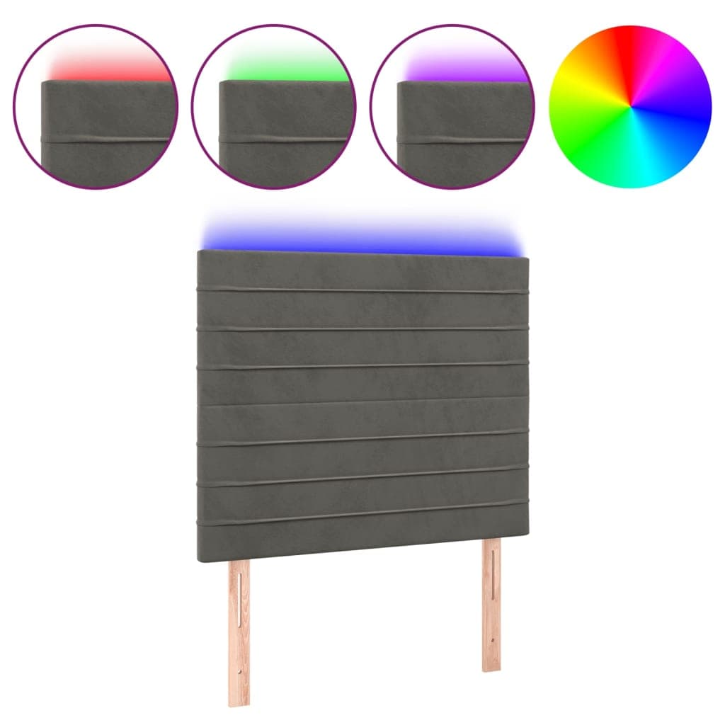 vidaXL Cabeceira de cama c/ LED veludo 100x5x118/128 cm cinza-escuro