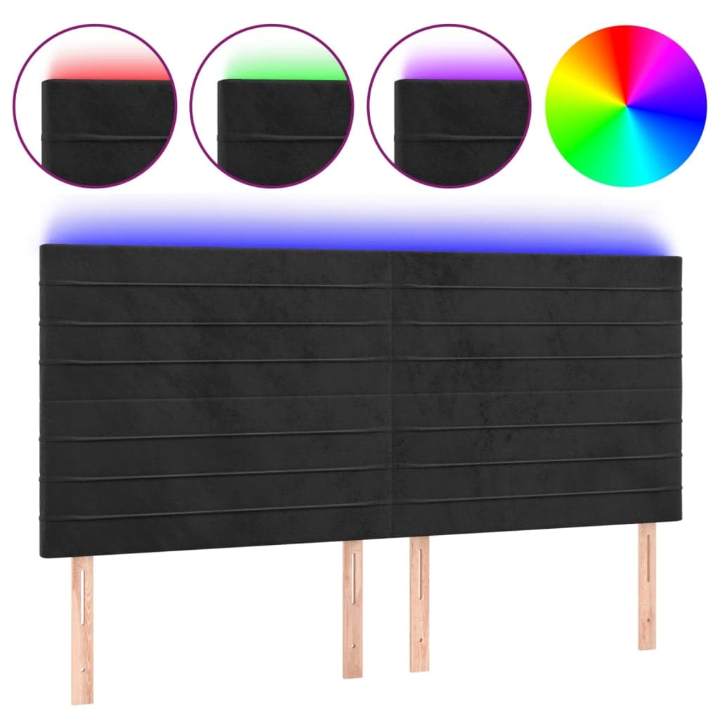 vidaXL Cabeceira de cama c/ luzes LED veludo 160x5x118/128 cm preto