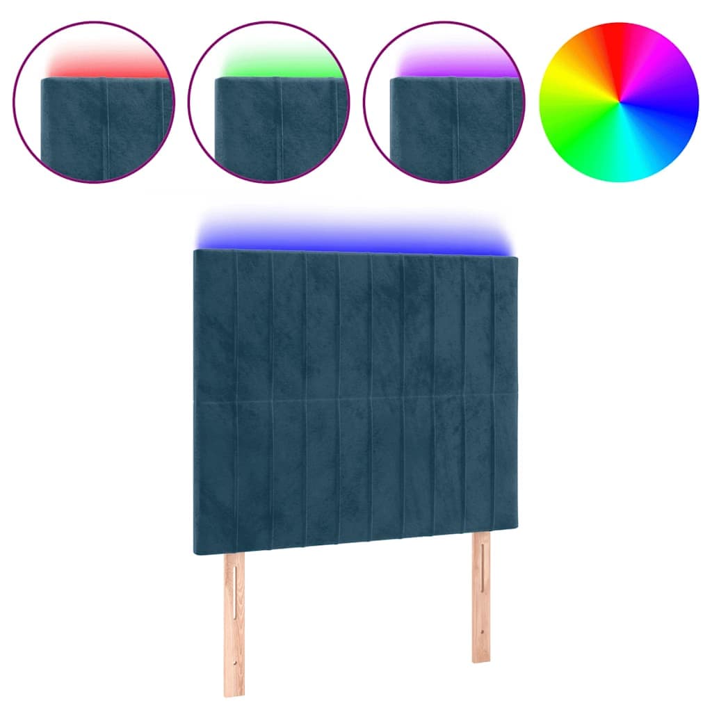 vidaXL Cabeceira Cama com Luzes led Veludo 90x5x118/128cm Azul-escuro - 2746460541