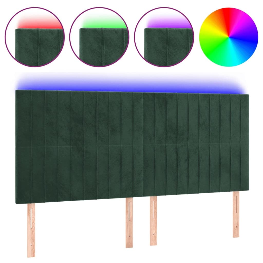 vidaXL Cabeceira de cama c/ LED veludo 160x5x118/128 cm verde-escuro