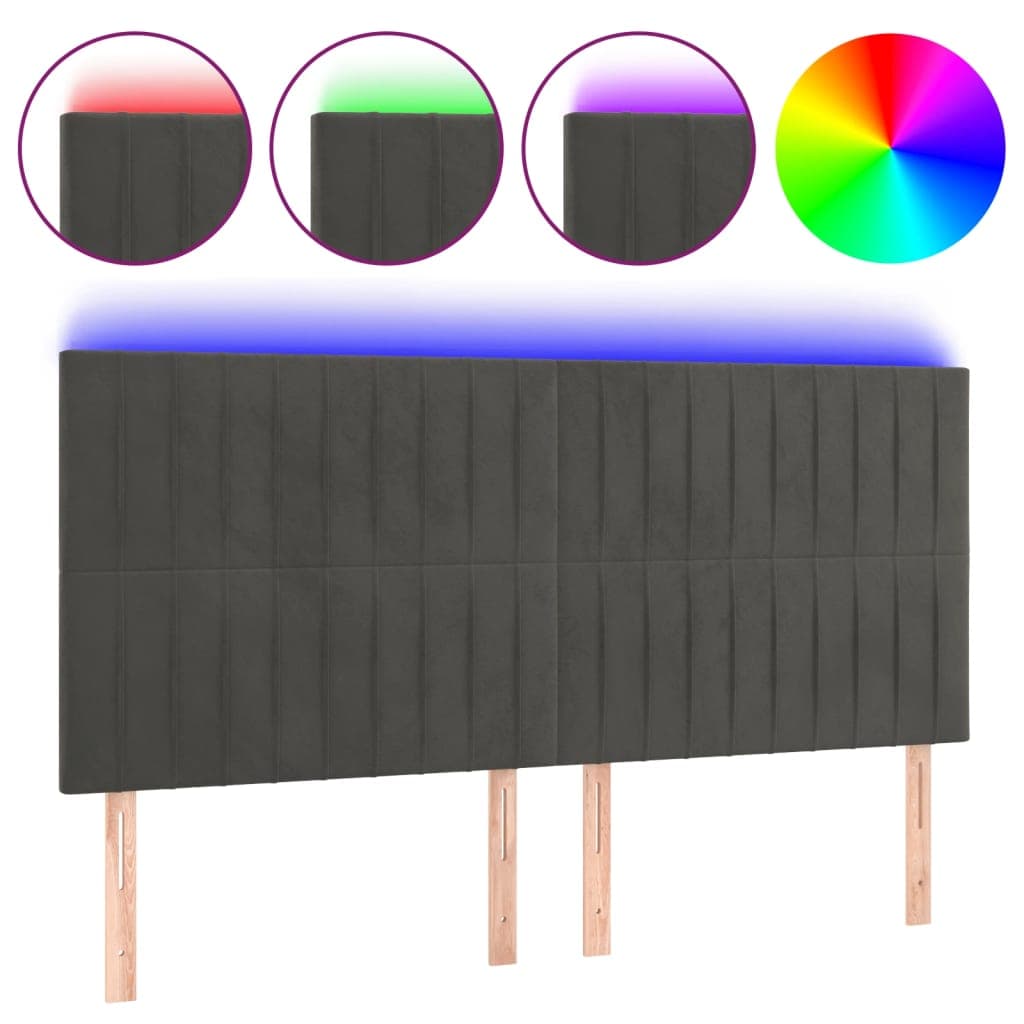 vidaXL Cabeceira de cama c/ LED veludo 200x5x118/128 cm cinza-escuro