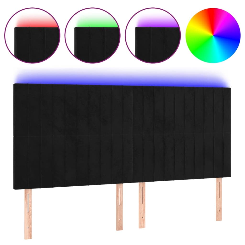 vidaXL Cabeceira de cama c/ luzes LED veludo 200x5x118/128 cm preto