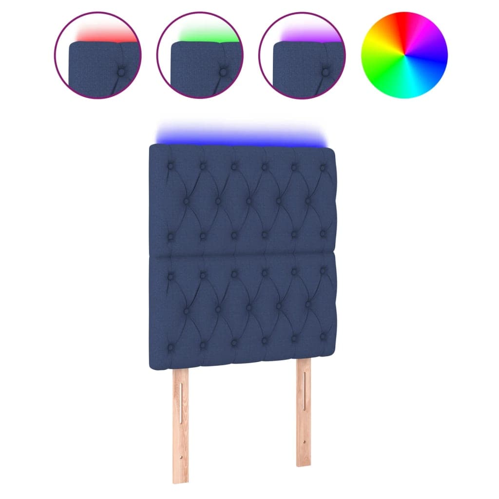 vidaXL Cabeceira de cama c/ luzes LED tecido 80x7x118/128 cm azul