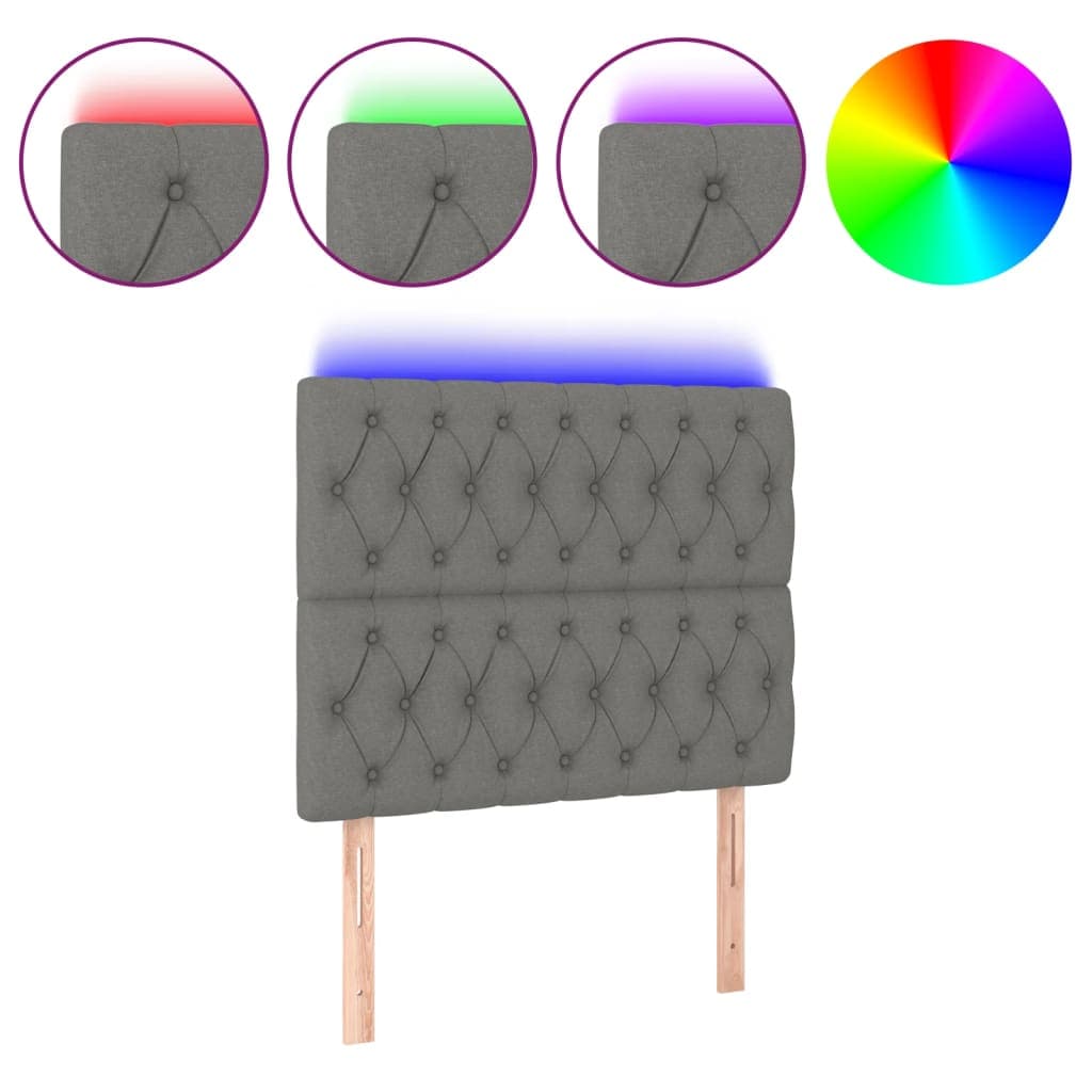 vidaXL Cabeceira de cama c/ LED tecido 90x7x118/128 cm cinza-escuro