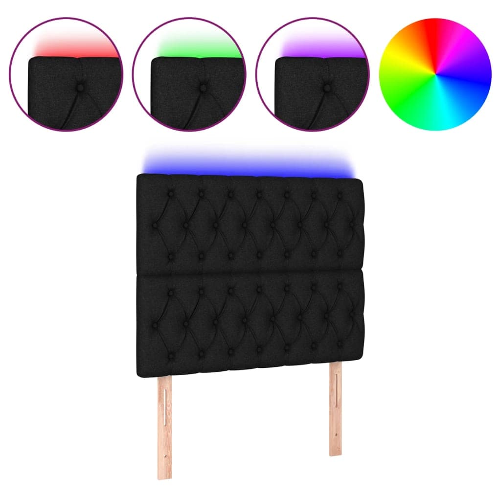 vidaXL Cabeceira de cama c/ luzes LED tecido 90x7x118/128 cm preto