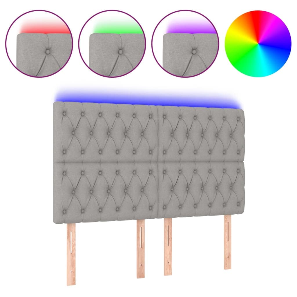 vidaXL Cabeceira cama c/ luzes LED tecido 100x7x118/128cm cinza-claro
