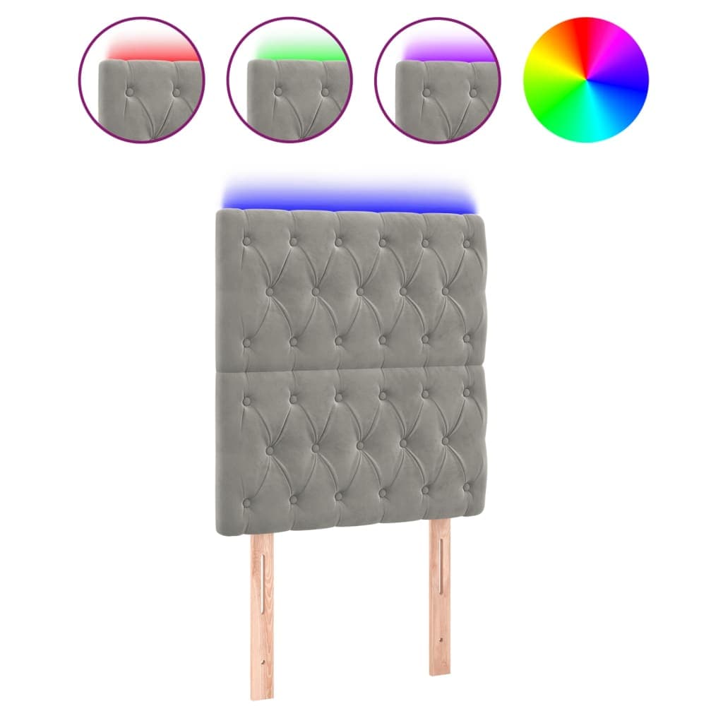vidaXL Cabeceira cama c/ luzes LED veludo 80x7x118/128cm cinza-claro