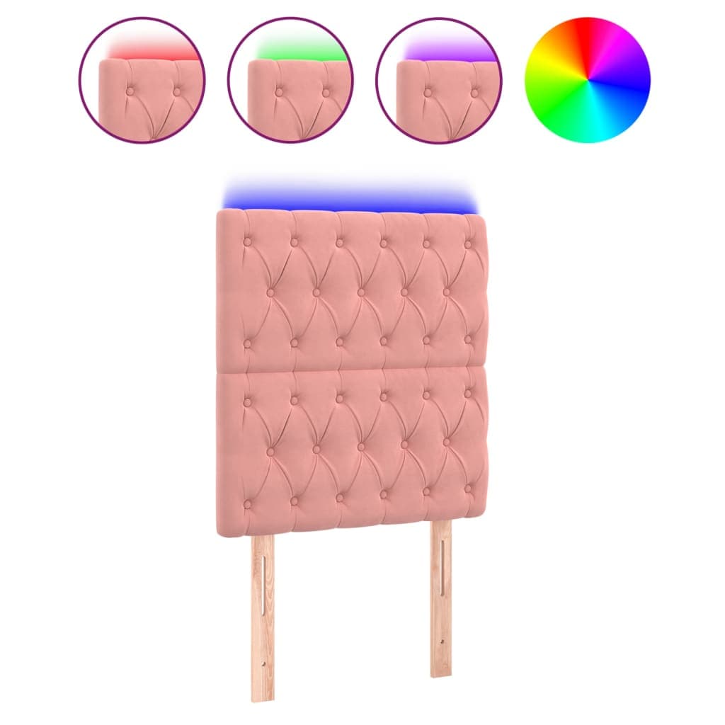 vidaXL Cabeceira de cama c/ luzes LED veludo 80x7x118/128 cm rosa