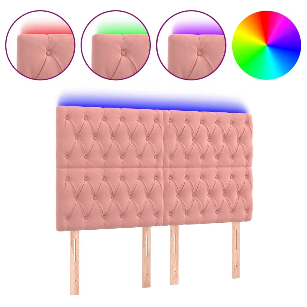 vidaXL Cabeceira de Cama com Luzes led Veludo 160x7x118/128 cm Rosa - 640026249