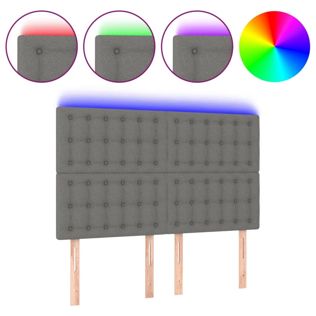 vidaXL Cabeceira de cama c/ LED tecido 144x5x118/128 cm cinza-escuro