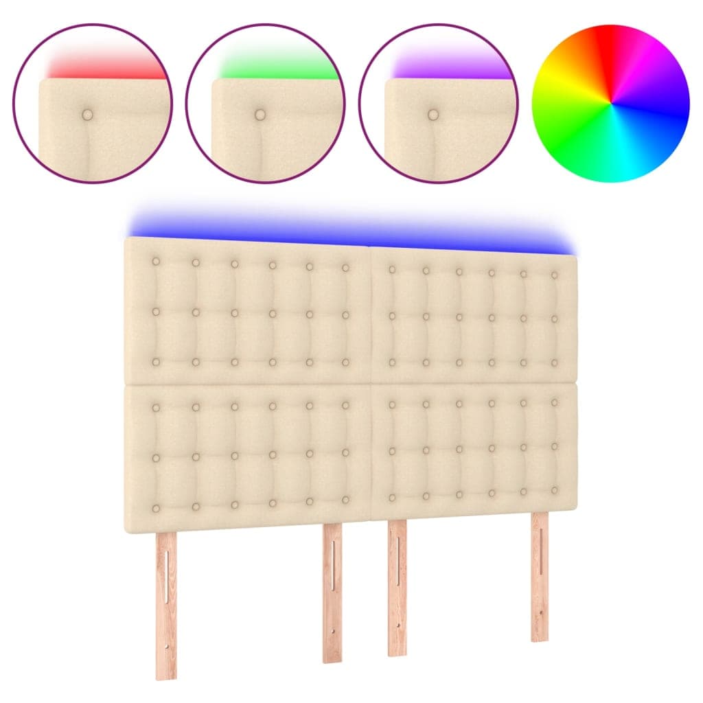 vidaXL Cabeceira cama c/ LED tecido 144x5x118/128 cm crème