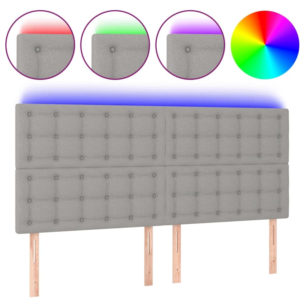 vidaXL Cabeceira Cama com Luzes led Tecido 180x5x118/128cm Cinza-claro - 3886971015