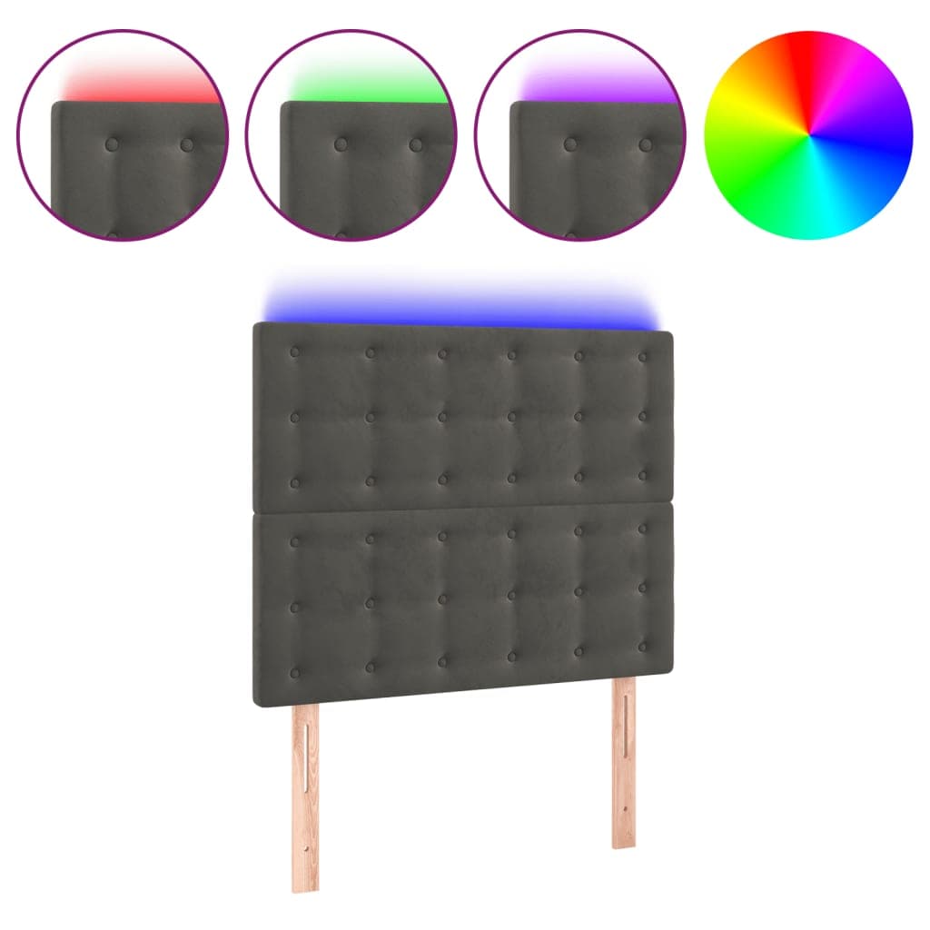 vidaXL Cabeceira de cama c/ LED veludo 90x5x118/128 cm cinza-escuro